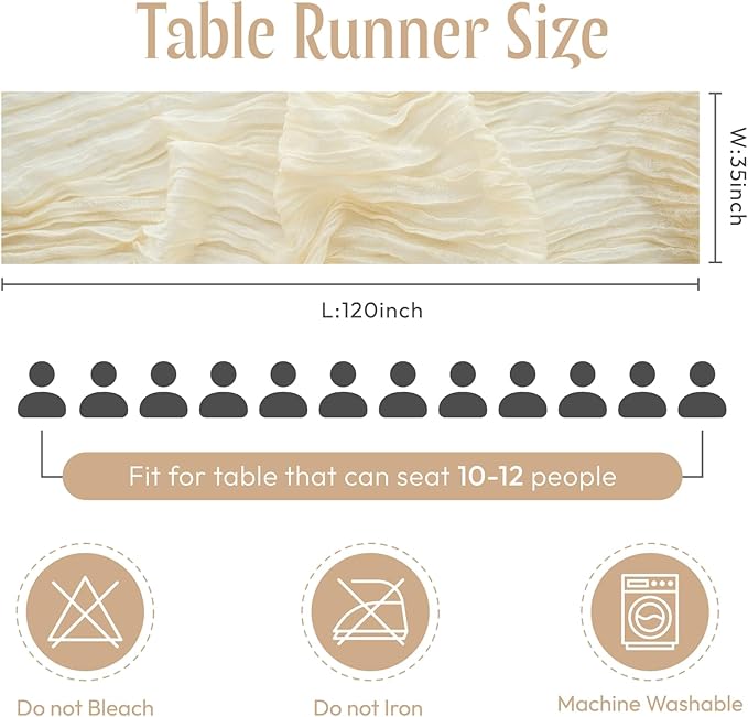 Sioloc 1 Pack Beige Cheesecloth Table Runner Fall Autumn Decor for Home 10ft Table Cloth for Tea Wedding Birthday Party Baby Bridal Shower Halloween Thanksgiving