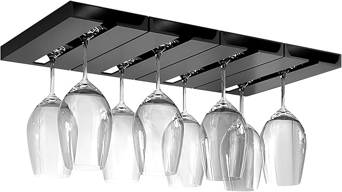 Wine Glass Holder Stemware Rack Hanger Under Cabinet or Counter for Bar,Kitchen and Restaurant Set of 4(black)
