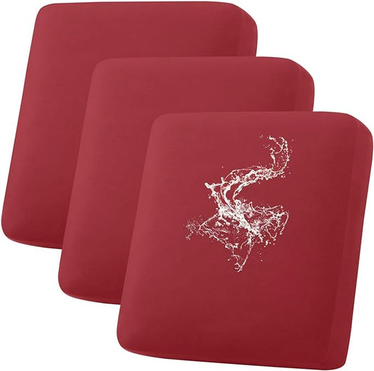 hyha Waterproof Couch Cushion Covers, Stretch Sofa Couch Seat Slipcover for Dog Washable, Non-Slip Waterproof Outdoor Cushion Covers for Patio Furniture Replacement (3 Pieces, Wine Red)