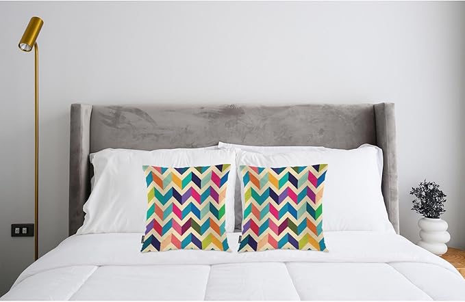 Swono Chevron Stripes Set of 2 Square 18x18 Inch Throw Pillow Cover Rainbow Zig Zag Herringbone Waves Soft Pillowcases Pillow Cushion Covers for Home Sofa Couch Bench Living Room Car Decoration