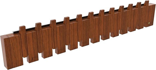 Wall Mounted Piano Key Hanger | Flip Style Hook | Entrance Wall Art Hook, Made of Oak Wood (3 Times Painted, 4 Times Polished) (LED Walnut, 12Hooks)
