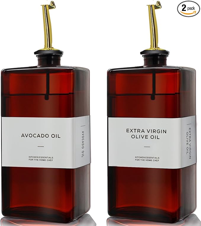 Olive Oil Dispenser Bottle for Kitchen - 16.9oz Dark Glass UV Protection, Oil and Vinegar Dispenser Set, Drip-Free Pourer, Kitchen Essential, Set of 2