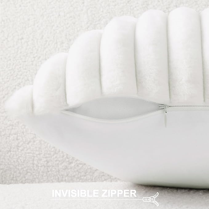 Pallene Faux Fur Plush Throw Pillow Covers 20x20 Set of 2, Luxury Soft Fluffy Striped Decorative Pillow Covers for Sofa, Couch, Living Room, White