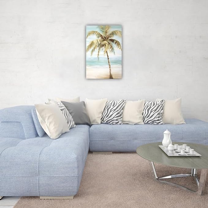 LURENCZH Tropical Beach Canvas Wall Art Seaside Palm Tree Picture Wall Decor Ocean Scenery Painting Prints for Bathroom Decor Framed(Beach-1,24.00" x 36.00")