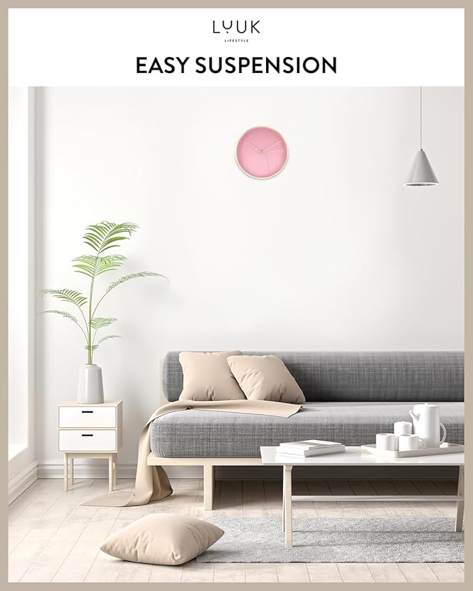 LUUK LIFESTYLE Elegant Wall Clock with Silent Movement, Modern and Minimalist Design, Gift idea for Moving-in, Decoration, in Pink and Gold