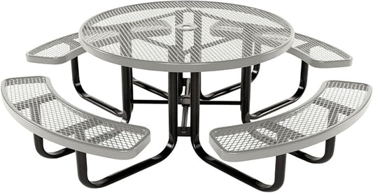 Coated Outdoor Furniture Heavy-Duty Portable Outdoor Kids Table with Umbrella Hole, Expanded Metal Kids Picnic Table, Commercial-Grade, Made in America (46 In, Round, Childrens, Gray)