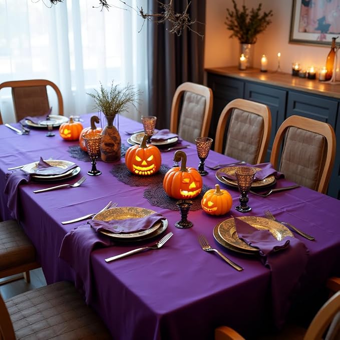 sancua Rectangle Tablecloth - 70 x 70 Inch - Stain and Wrinkle Resistant Washable Polyester Table Cloth, Decorative Fabric Table Cover for Dining Tables, Buffet Parties and Camping, Purple