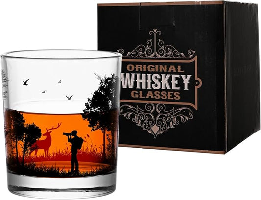Old Fashioned Whiskey Glasses, Stemless Wine Glasses with Gift Box, 10Oz Rocks Glass for Scotch Cocktail Bourbon Vodka Liquor, Unique Gifts for Dad, Husband, Father's Day, Anniversary