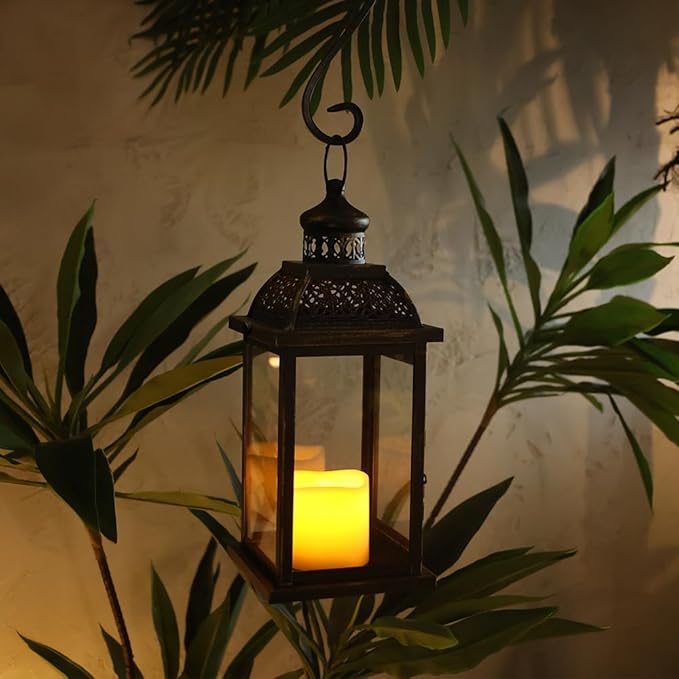 NEEDOMO Large Candle Lanterns Decorative Indoor, 14.4" Outdoor Lantern with Clear Glass, Vintage Metal Candle Holders in Black, Patio Wedding Home Kitchen Coffee Table Livinig Room Decor