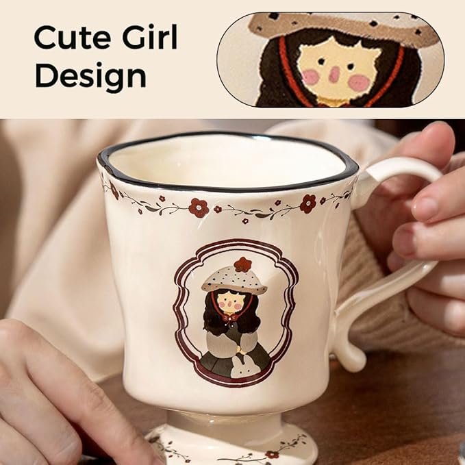 360ml -12.17oz Painted Cute Ceramic Mug - Cute Coffee Cup for Espresso,Macchiato,Latte - Gift for Women, Dishwasher Safe