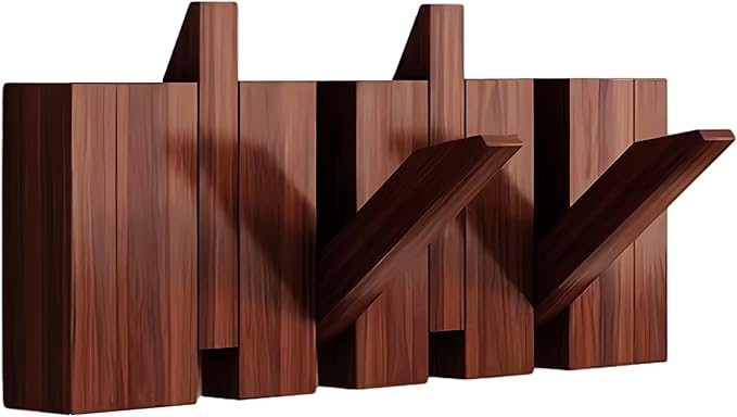 Wall Mounted Piano Key Hanger | Flip Style Hook | Entrance Wall Art Hook, Made of Oak Wood (3 Times Painted, 4 Times Polished) (Walnut, 4Hooks)