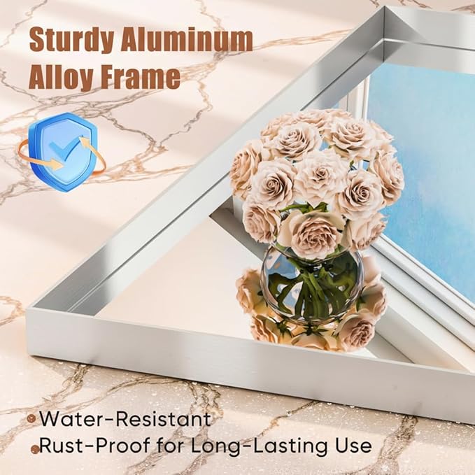 55"x36" Silver Framed Bathroom Mirror, Large Rectangular Vanity Mirror, Aluminum Metal Frame, Wall Farmhouse Modern Wall-Mounted Mirrors for Bathroom, Bedroom, Living Room, Over Sink