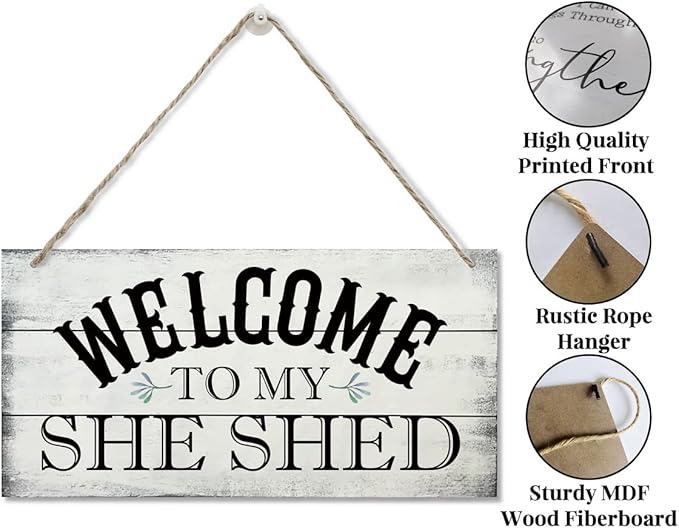 Welcome To My She Shed Decor Sign, Printed Wood Wall Art Sign, Funny Bar Signs for She Shed Room Decor, Hanging Wood Sign Home Decorative, Rustic Farmhouse Welcome Wood Sign Decor Wall Art 12x6 in