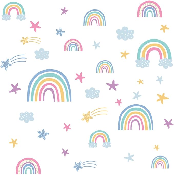 Quanhaigou Rainbow Clouds Stars Glow in The Dark Wall Stickers DIY Home Decor for Kid Boys Girl Bedroom Bathroom Decorations