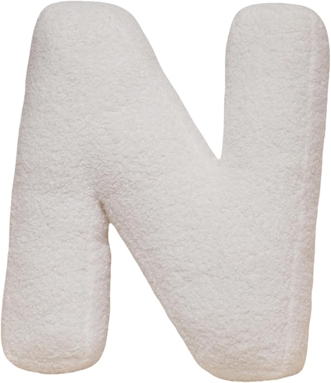 MOJUN Letter Plush Pillow, Soft Sofa Cushion Nursery Decor Kids Room Throw Pillow Cute A to Z Initial Letter Pillow Alphabet Cushion for Sofa Couch Living Room Bed Car Decoration, N