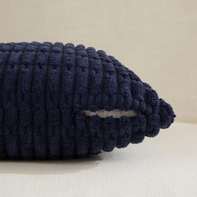 Fancy Homi 4 Packs Navy Blue Decorative Throw Pillow Covers 14x24 Inch for Living Room Couch Bed Sofa, Rustic Modern Farmhouse Boho Home Decor, Soft Plush Corduroy Cute Square Cushion Case 35x60 cm