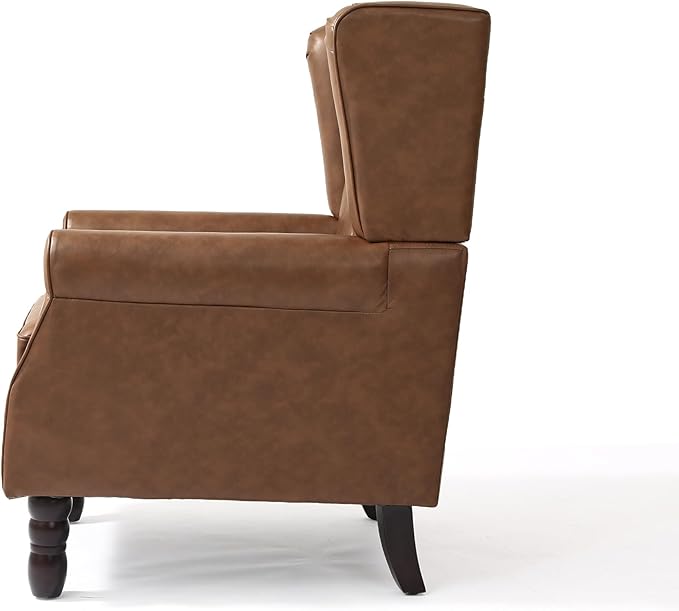 UIXE Faux Leather Accent Chair, High Back Upholstered Armchair for Living Room, Wingback Arm Chair Comfy Single Sofa Bedroom Reading Seat with Solid Wood Legs - Brown
