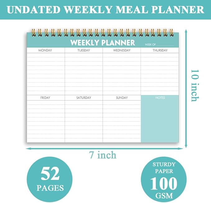 Weekly Planner Notepad - 7" x 10" Weekly Pad Organizers Habit Tracker Journal for Man & Women, 52 Sheets, 100gsm Paper, Undated Weekly To Do List Notepad with Your Life, Teal