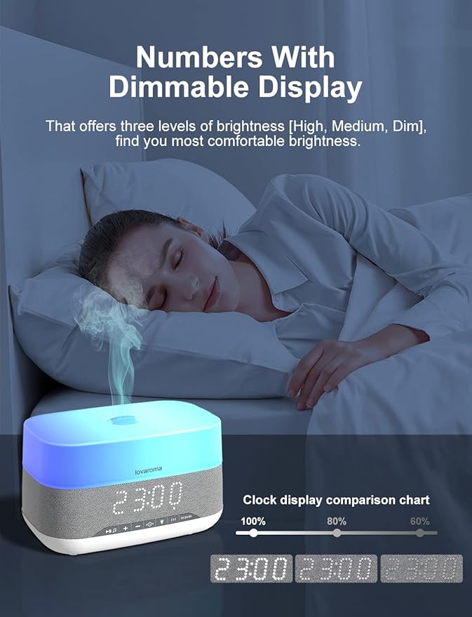 Versatile Essential Oil Diffuser, 300ml Aroma Diffuser with Bluetooth Speaker and Alarm Clock, 7 Colors LED Light Aromatherapy Diffusers & Cool Mist Humidifier 3-Level Brightness, Auto-Off Protection