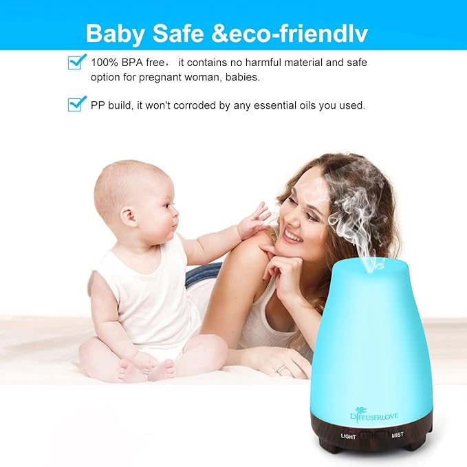 Diffuserlove Essential Oil Diffusers 200ML Remote Control Diffuser Mist Humidifiers BPA-Free Aromatherapy Diffuser (Black Base)
