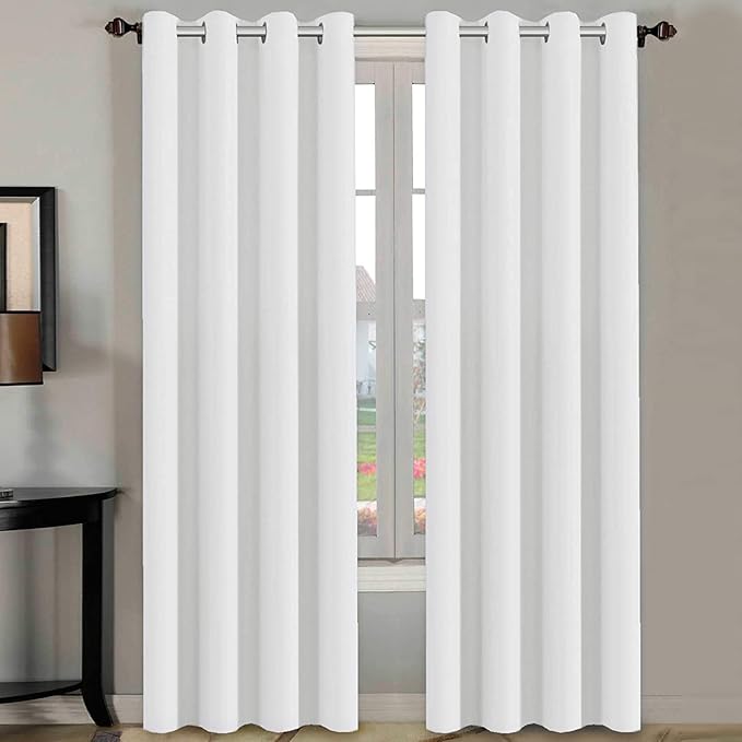 H.VERSAILTEX White Curtains 96 inches Long Window Treatment Panels/Drapes for Living Room Modern Design Grommet Curtain Panels for Dining Room, Set of 2