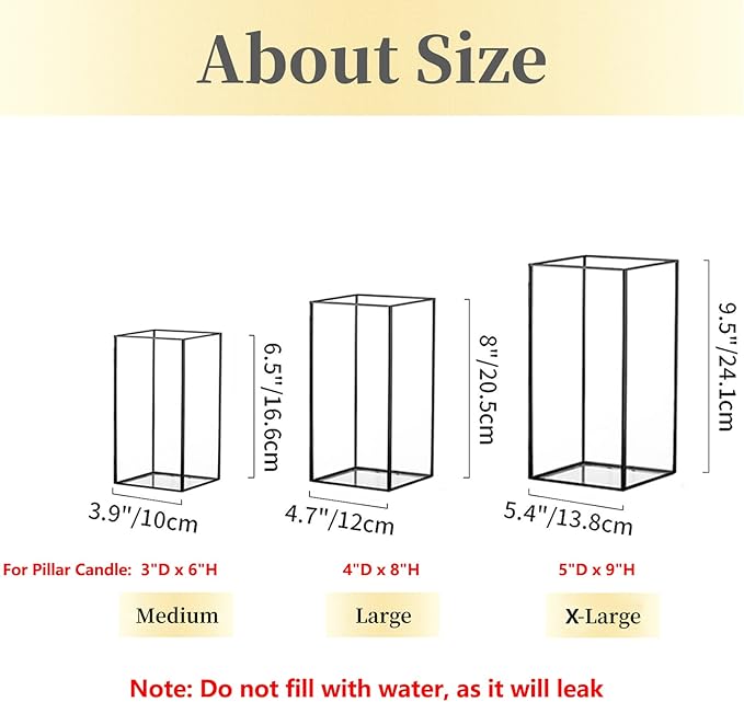 Hewory Glass Hurricane Candle Holder Set of 18, Black Large Hurricane Centerpiece for Table, Tall Floor Square Pillar Candle Holders Lantern Set for Wedding, Anniversary, Party, Fireplace, Dining Room