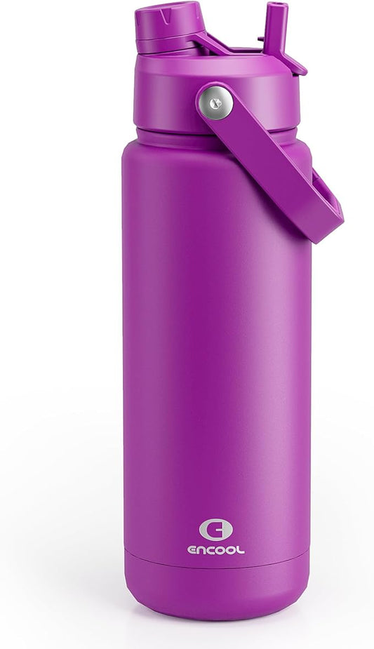 Insulated Water Bottle with Straw Stainless Steel Water Bottle, Leak-Proof, BPA-Free, Double Wall Vacuum Keeps Cold for 24 Hours for Sports, Travel, School (32 oz, Bright Magenta)