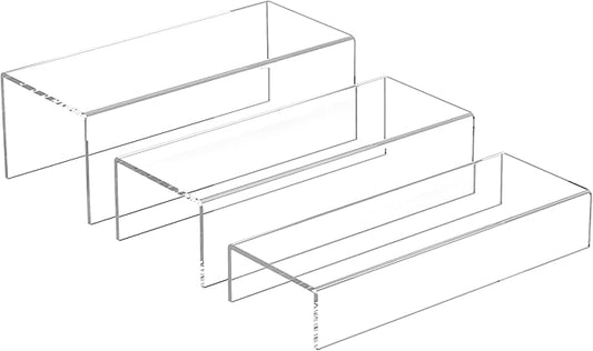 Clear Riser Display Shelf 3pcs, Desktop Rectangular Acrylic Display Shelves Storage Organizer, Acrylic Stands for Funko Pop Figure, Bags, Shoes, Spice Jars, Skincare, Cosmetics - 12-2'', 3'',