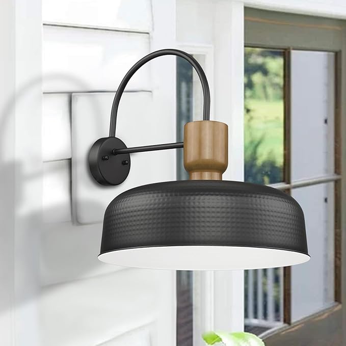 Outdoor Barn Light Gooseneck Barn Light, Farmhouse Exterior Wall Mount Light Vintage Wall Lighting Fixture Industrial Sconce Lantern for Porch, Entryway, Garage, Black, 1 Pack, Large