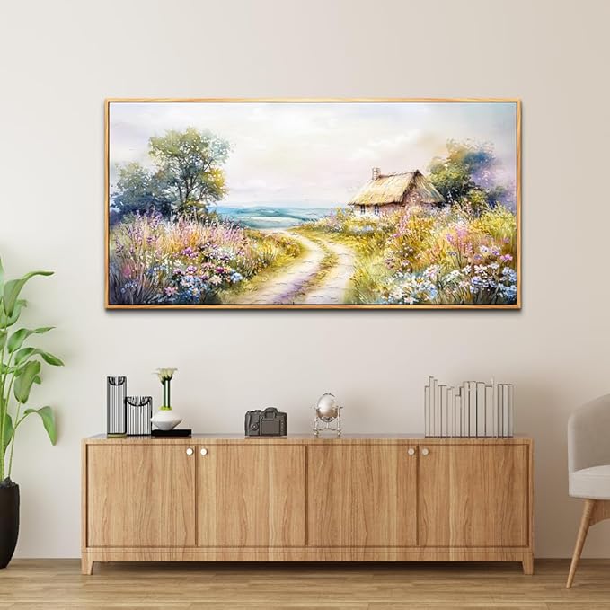 ZUITINGHUA Wood Framed Canvas Wall Art For Living Room Large Wall Decor For Office Bedroom Decoration Country Road Landscape Pictures Farmhouse Paintings Artwork Mural Aesthetic Home Decor 30x60 In