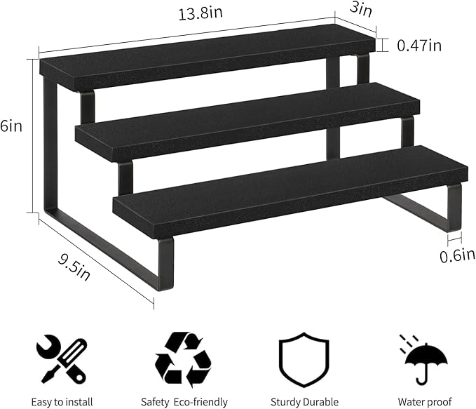 YINMIT Wooden Display Riser Stand, Tiered Perfume and Cologne Organizer Stand, 3 Tier Spice Rack Organizer, Rustic Display Shelf for Candles (3 Tier,2Pack,Black)