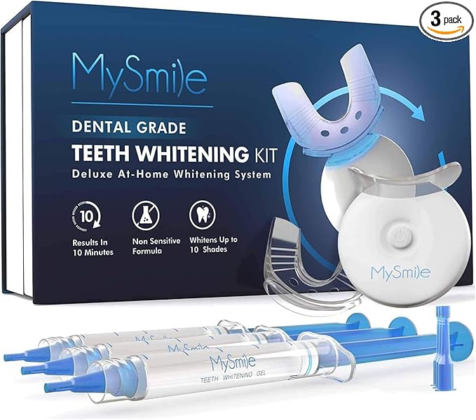 MySmile Teeth Whitening Kit with LED Light, 10 Min Non-Sensitive Fast Teeth Whitener with 3 Carbamide Peroxide Whitening Gel, Helps to Remove Stains from Coffee, Smoking, Wines, Soda, Food