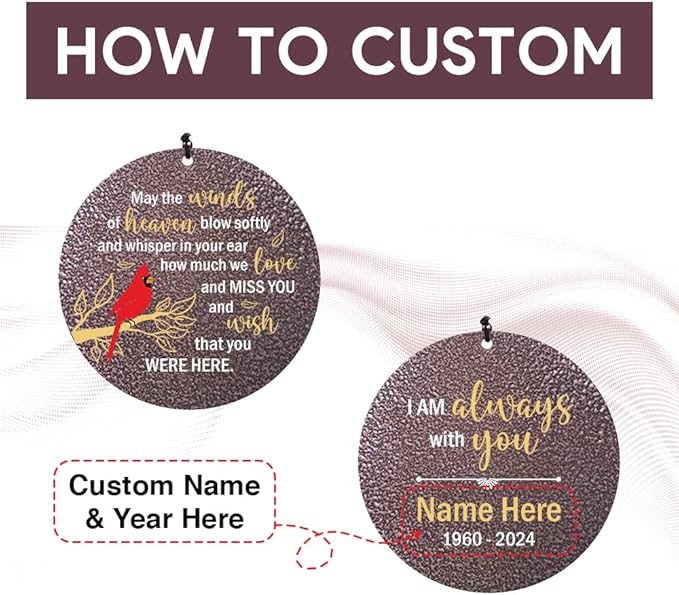 Personalized Memorial Wind Chimes Outdoor, Cardinal Commemorative Gifts for Loss of Loved One, 36Inch Customized Sympathy Wind Chimes Deep Tone, Condolences Gifts for Funeral