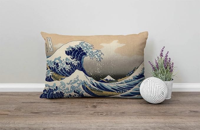 Hokusai The Great Wave Cotton Linen Decorative Throw Pillow Case Cushion Cover Pillowcase for Couch Sofa Bed,12 X 20 Inches