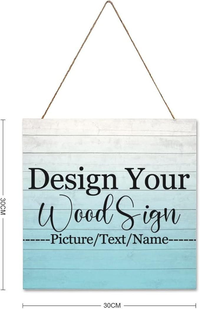 Personalized Hanging Wood Signs, Customized Door Board with Multiple Wood Background and Fonts to Choose, Design Your Rustic Decoration Sign for Home Kitchen Farmhouse 11.8x11.8 inch