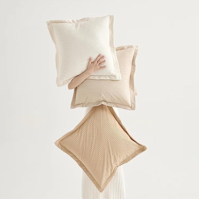 Set of 3 Decorative Corduroy Chic Vintage Throw Pillow Covers 22x22inch, Soft Sofa Couch Cushion Covers Home Decorations Indoor for Bedrooms Lounges Living Rooms(Camel, Beige & White)