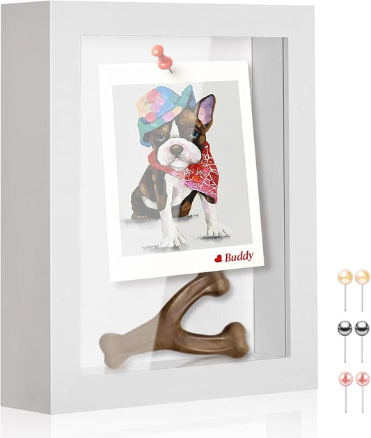 5x7 Shadow Box Picture Frame Display Case with Soft Linen Back-Thickened Panel,Small Mini White Deep Shadow Box Frame 5x7 for Insect Medal Display Pet Photo Memorial Flower Craft