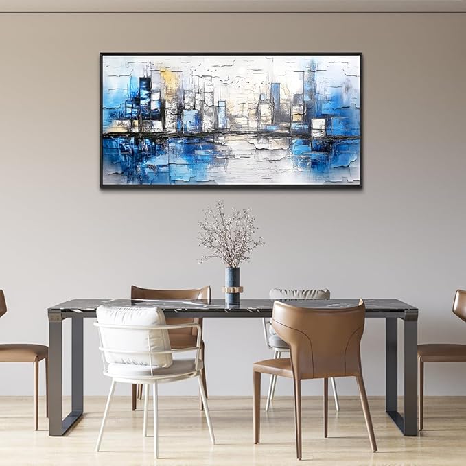 ZUITINGHUA Large Black Framed Wall Decor For Living Room Canvas Wall Art For Office Modern Wall Decorations For Bedroom Blue Landscape Paintings Abstraction Pictures Artwork Home Decor 24x48 In