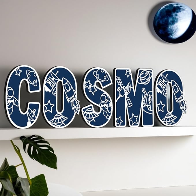 Name Sign For Nursery, Boho Nursery Sign, Family Name Signs, 3D Wall Art for Children & Kids Rooms, Baby Shower, First birthday gift (Space)