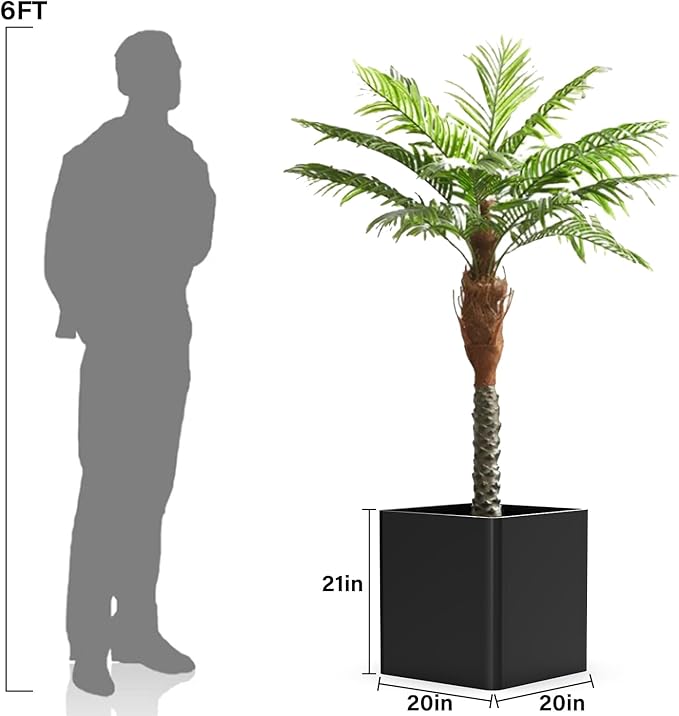 Metal Square Planter Box, Galvanized Steel Planters for Outdoor Plants, 20"x 20"x 21" Black Large Outdoor Planters with Drainage Hole for Porch/Patio/Garden