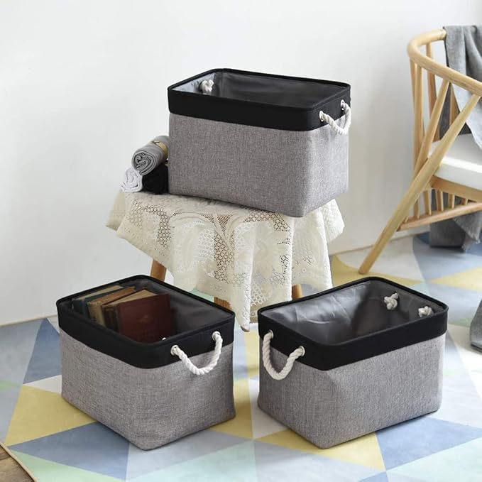 TcaFmac Organization and Storage Basket for Shelves - 16x12x12 inch Large 2 Pack Collapsible Storage Boxs for Organizing, Fabric Storage Cubes for Closet Cloth Toy Books Kids(Black&Grey)