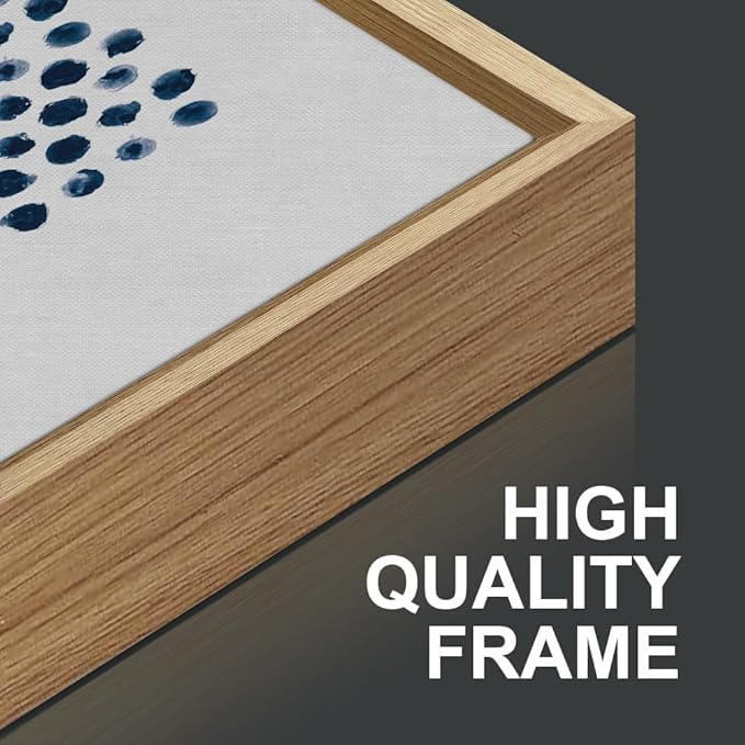 Tinonedraw Navy Blue White Framed Canvas Wall Art Set, Modern Geometric Dots Line Wall Decor, Neutral Abstract Shape Artwork, Cozy Contemporary Art Prints for Bedroom Living Room Office 16"x24"x3