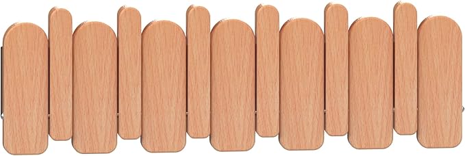 Wall Mounted Piano Key Hanger | Flip Style Hook | Entrance Wall Art Hook, Made of Oak Wood (3 Times Painted, 4 Times Polished) (Arc Beech, 6Hooks)