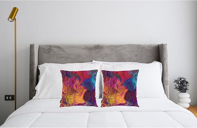 Swono Set of 2 Decorative Throw Pillow Covers Chaotic Waves, Abstract Blur Chaotic Waves Rainbow Pillowcases Accent Pillow Cushion Cover for Couch Sofa Bed Office Armchair 18 X 18 Inch