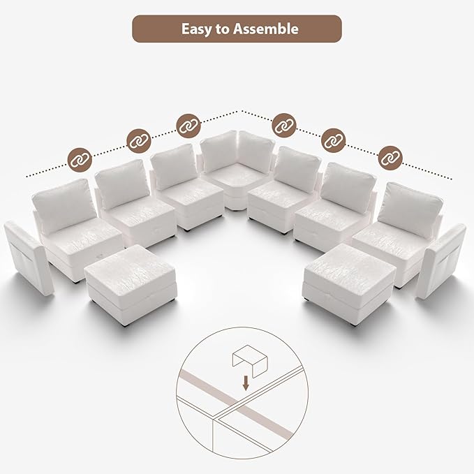 mestyl Modular Sectional Sofa Convertible L Shaped Sofa Couch Set with Storage for Living Room, Modern 3 Seater Modular Sectional Couch with Movable Ottoman (Beige)