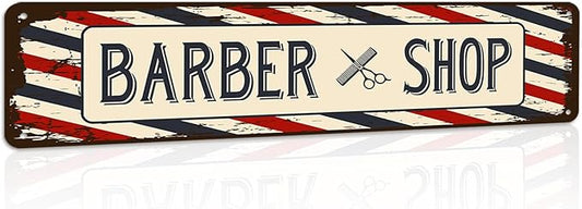Barber Shop Decor Accessories - Barbershop Poster Metal Tin Signs Vintage Wall Art, Barber Gifts for Men Haircut Decorations 4x16 Inch