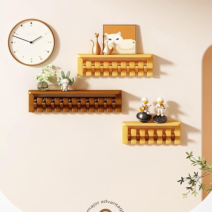 Wall Mounted Piano Key Hanger | Flip Style Hook | Entrance Wall Art Hook, Made of Oak Wood (3 Times Painted, 4 Times Polished) (Tray Walnut, 10Hooks)
