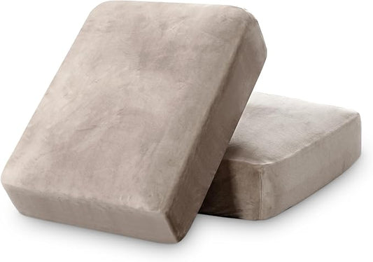 PrinceDeco Stretch Velvet Cushion Cover Sofa Cushion Slipcover for Loveseat Sofa Couch Cushion Furniture Protector Seat Cushion Sofa Cover(Each Width Up to 29.5", Oatmeal)