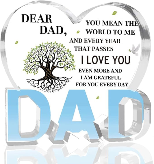Best Dad Ever Gift from Daughter Son - Acrylic Heart-Shaped Plaque Father’s Day Birthday Gift - Unique Keepsake Desk Decor with Personalized Message