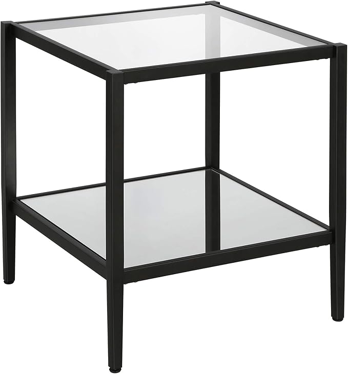 Henn&Hart 20" Wide Square Side Table with Mirror Shelf in Blackened Bronze, Table for Living Room, Bedroom
